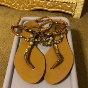 Jessica Simpson tan bejeweled sandals 8.5